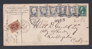 USA 1883 3c POSTAGE DUE ‘LAWYER’ COVER WASHINGTON DC TO LOS ANGELES CALIFORNIA - Picture 1 of 1