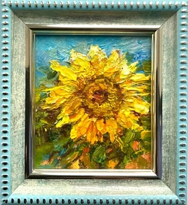 Yellow Sunflower Original oil painting impressionism flowers art 3.2x2.7in so - Picture 1 of 4