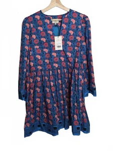 Vestido Tuckernuck Retro Floral Izzie Nuevo Con Etiquetas Talla Mediana Azul Rojo - Imagen 1 de 8