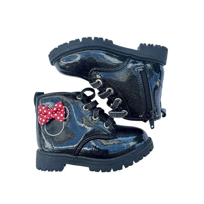 Botas de Combate Disney Minnie Mouse Niñas Negro Patente Brillante Talla 7 Foto 1 de 4