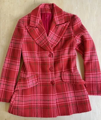 复古 Mod Rust & Pink 羊毛格子西装外套女式 — 第 1/4 张图片