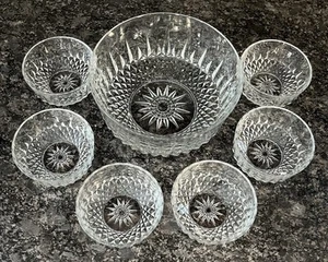 Gorgeous 7 Piece Diamant Salad Set Arcoroc France 6 Salad Bowls Tempered Glass - Picture 1 of 13