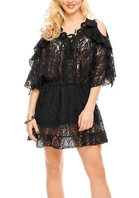 Mini Robe Maille Longue Dentelle Vedo Non Vedo Manches 3/4 Coulisse Neuve 7005. - Photo 1/2