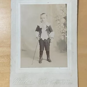 1900s Cabinet Card Photo Young Boy Little Lord Fauntleroy Cane w Provenance - Picture 1 of 7