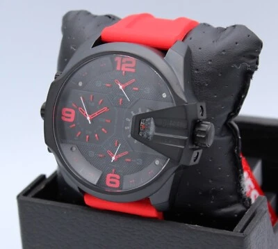 NEW AUTHENTIC DIESEL UBER CHIEF CHRONOGRAPH BLACK RED SILICONE MENS DZ7466 WATCH - image 1 of 4