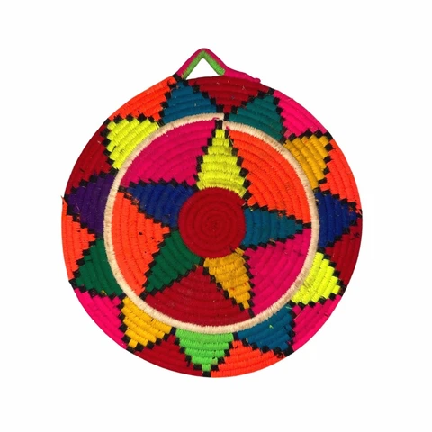 Antique Moroccan Flat Coil Bread Basket Plate - Orange Multicolor Cover