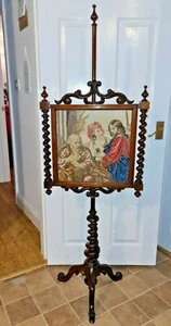 SUPERB ANTIQUE ROSEWOOD BARLEY TWIST REGENCY ADJUSTABLE POLE FIRESCREEN  - Picture 1 of 8