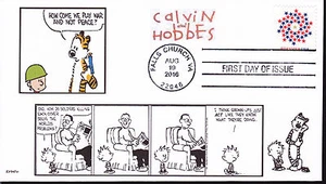 CALVIN and HOBBES WAR PEACE COMIC STRIP FDC- DWc CACHET - Picture 1 of 1