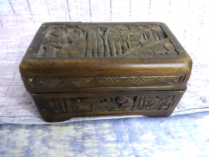 Vintage Hand Carved Wood Trinket Jewelry Keepsake Box, - Picture 1 of 12