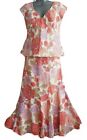KALIKO Women's Floral 2 Piece Linen Sleeveless Top & Skirt Suit. Size UK 10/12.
