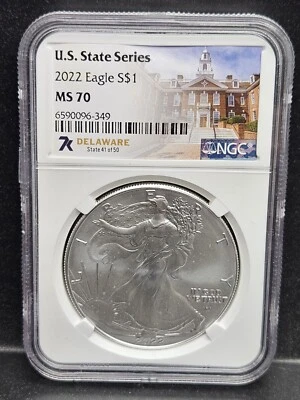 2022 Silver Eagle U.S. State Series- NGC MS70 Delaware Label - Image 1 of 2