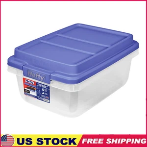 18 Quart Clear Plastic Storage Container Bin with Blue HI-RISE Lid Stackable - Picture 1 of 10