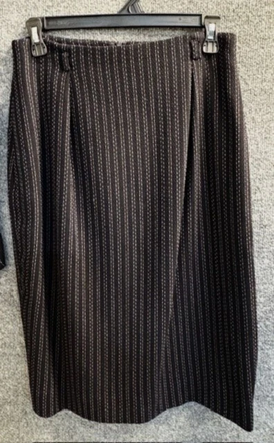 Dana Buchman Wool Blend Skirt Womens 10 Black Beige Dbl Pin Stripe Pockets Midi - Image 1 of 4