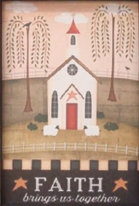 Prim Country Print *FAITH - CHURCH* black frame 8" x 9 1/2" - Picture 1 of 1