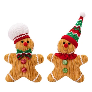 Stuffed Gingerbread Doll Set Of 2 Soft Christmas Gingerbread Figure Table Decor - Picture 1 of 12