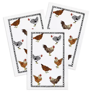 KRACHT 3er Pack Frottee Küchenhandtücher Serie Zebrahühner 45x70 cm Baumwolle - Bild 1 von 2
