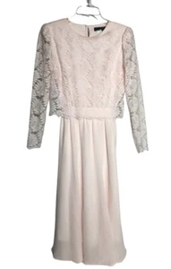 Lisa Michaels Women’s Dress~Size10~Pink~Elegant Floral Lace Overlay Chiffon~Vtg - Picture 1 of 12