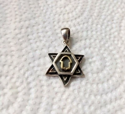 Colar Pingente Hamsa Banhado a Ouro 925 Estrela de Davi Judaico Israel Judaico - Imagem 1 de 4