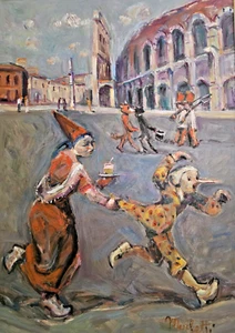 Ungewöhnliches Original Ölgemälde "Pinocchio Mangia" - Signiert - Bild 1 von 12