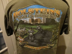 Vtg Green Holstein's Harley Davidson Motorcycles Omaha Nebraska 76-24 t-shirt L - Picture 1 of 8