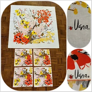 1970 Vera Neumann 4 Cloth Napkins & 1 Tablecloth Set Floral Garden Retro 70s VTG - Picture 1 of 24