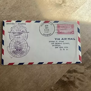 1937 First Flight Honolulu to Hong Kong Airmail Cover - Picture 1 of 5