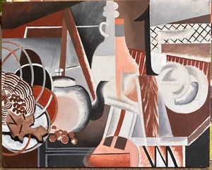 Vintage Original Cubist Style Still Life Oil Painting Modern American Art w/ COA - Picture 1 of 5