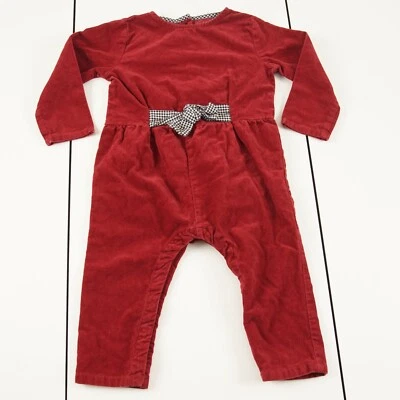 Macacão Zara Baby Collection veludo vermelho com laço encaixes meninas tamanho 18 - 24 meses - Imagem 1 de 4