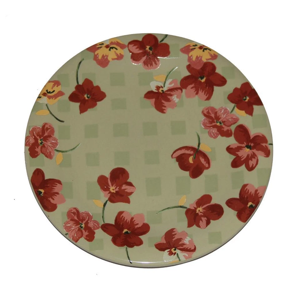 4 APRIL CORNELL Floral Squares Sylvestri Green Maroon Pink Salad Plates Unused - Image 1 of 1