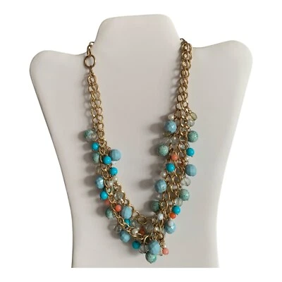 "Collar Boho Beach Tribal Colorido Cuentas Tono Dorado Cadena Capas Ajustable 9.5""" Foto 1 de 4