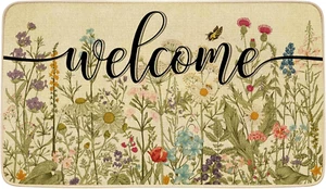 Spring Door Mat Floral Welcome Decor Doormat, Summer Flower Decorative Indoor - Picture 1 of 12
