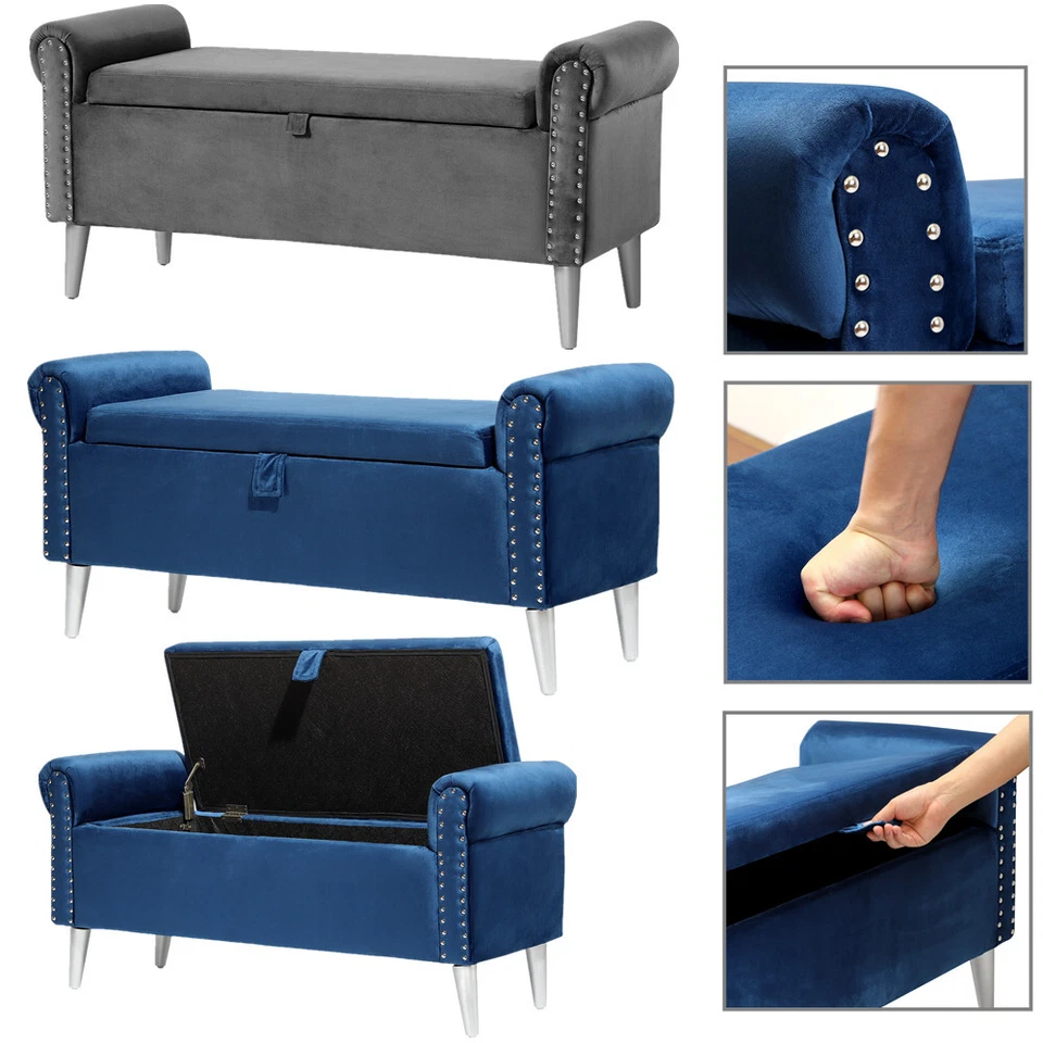 47" Upholstered Flip Top Storage Bench Rolled Arm Ottoman Seat for Living Room - Image 1 of 4