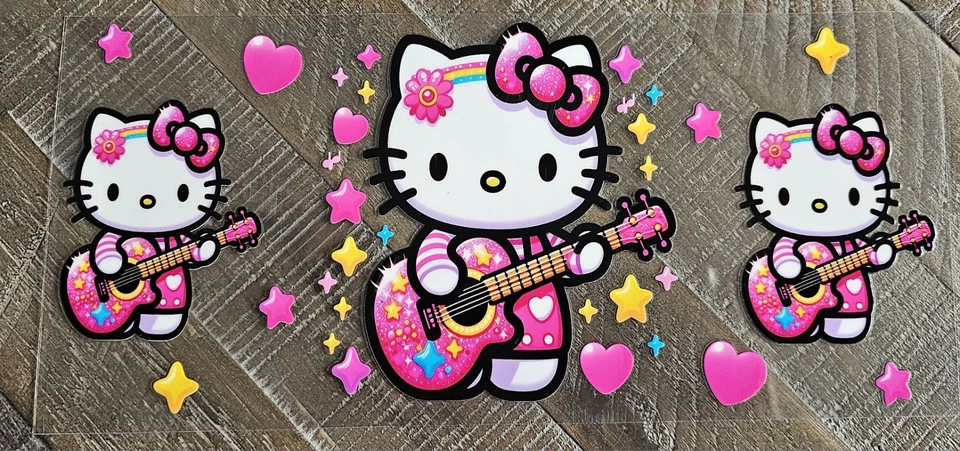  Hello Kitty розовый с желтой гитары UV DTF чашка передачи обертки - Изображение 1 из 1