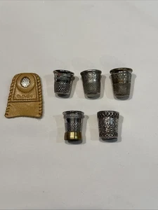LOTE DE 6 DEDALES 5 COLOR PLATA 1 CUERO COSTURA VINTAGE - Imagen 1 de 8