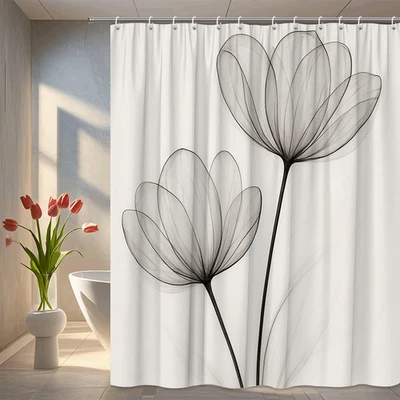 Elegante cortina de ducha floral negra para decoración de baño elegante Foto 1 de 4