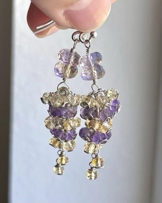 纯银紫水晶吊灯簇耳环紫水晶手工制作 — 第 1/4 张图片