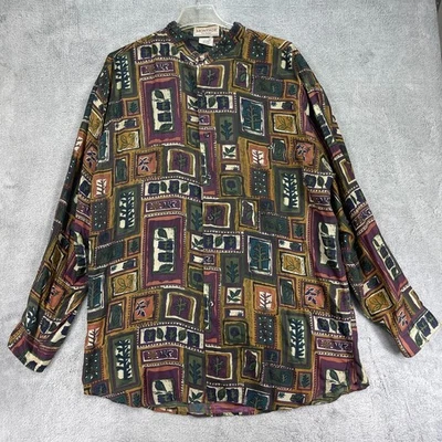 Montage Shirt Men's Large Multicolor Printed Silk Casual Long Sleeve Button Up - Image 1 of 4