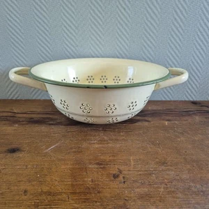 VINTAGE Dutch COLANDER Enamelware Offwhite Green Retro 1960's Sixties Strainer - Picture 1 of 6