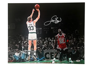 Larry Bird Autographed Boston Celtics 16x20 Photo With Michael Jordan PSA - Picture 1 of 2