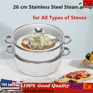 5 Tier Stainless Steel Steamer Cooker Steam Pot Kitchen Food Cooking + Glass lid - Picture 1 of 9