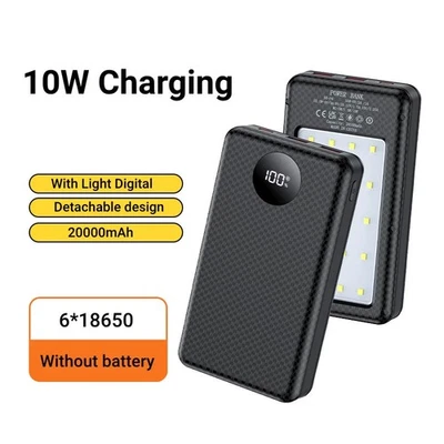 6 x 18650 Power Bank + Lampe Gehäuse Charger akku ladebox Powerbank 2x USB usb C - Bild 1 von 4