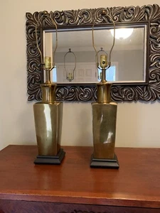 Vtg Knob Creek Pair of Brass Canister Lamps w/ Black Metal Base 28" - Picture 1 of 13
