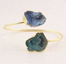Unique Green Light Navy Blue Geode Druzy Yellow Gold Plated Bangles Bracelets