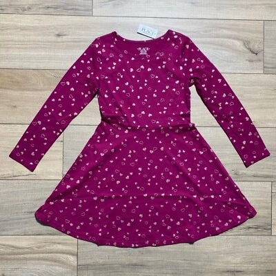 The Children's Place 女孩长袖心形滑冰日常连衣裙中号 7/8 — 第 1/4 张图片