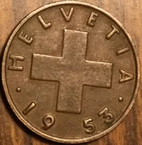 1953 SWITZERLAND HELVETIA 1 RAPPEN COIN - Picture 1 of 2