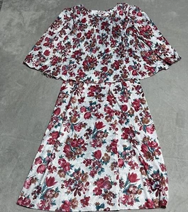 Vestido vintage Good Times mujer 12 gris floral blusa hecho en EE. UU. plisado - Imagen 1 de 9