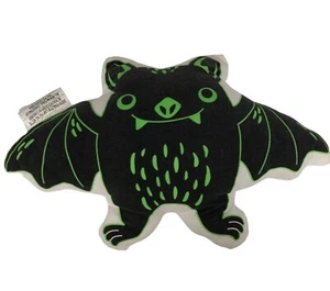 Black and Neon Green Happy Bat Decorative Cushion Throw Pillow Plush 17in x 11in - Picture 1 of 14