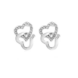 Aretes para mujer tono plata piedras transparentes encadenados corazón diamante regalo Reino Unido - Imagen 1 de 3