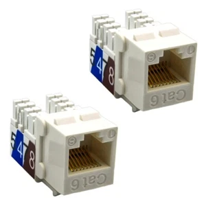 2 Pcs Cat6 RJ45 Network LAN Ethernet Keystone Jack 110 Punch Down Snap-In White - Afbeelding 1 van 5