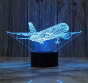 Airplane 3D Night Light Room Decoration Touch Remote Color Lamp Kid Gift - Picture 1 of 9